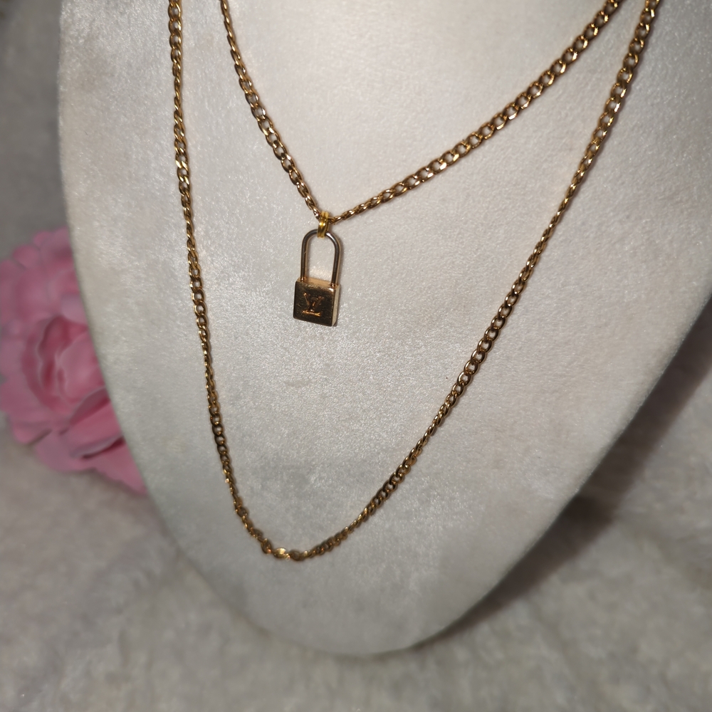 Louis Vuitton Gold Padlock Necklace Upcycled Authentic Brass/ Stainless Steel - Picture 5 of 5